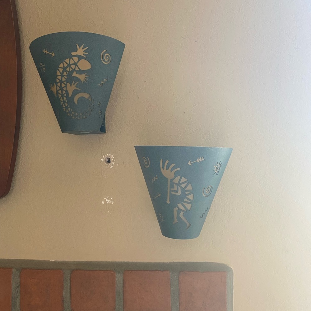 PartyLite Turquoise Tea Lite Wall Sconces with Southwestern Design